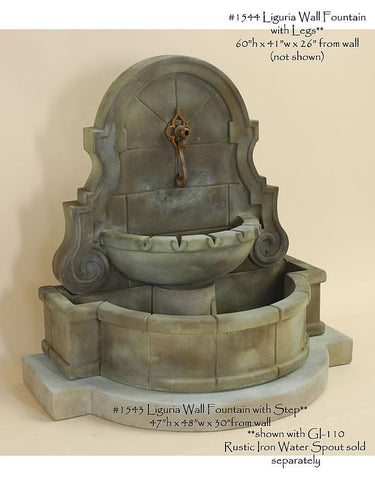 Liguria Wall Outdoor Cast Stone Garden Fountain With Step For Spout Fountain Tuscan